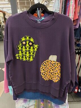 Upcycled Halloween Ghost Pumpkin Fall Autumn Sweatshirt